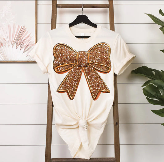 Faux Brown Glitter Bow